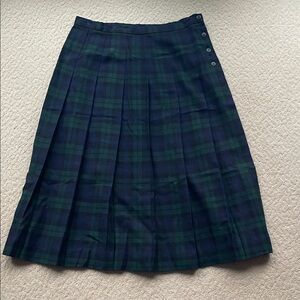 L.L. Bean Navy and Forest Plaid pleated wool a-line Skirt Vintage